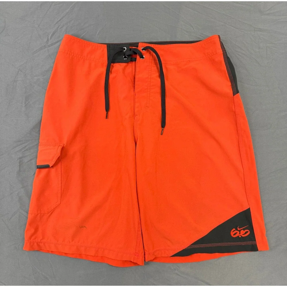Distressed Nike 6.0 Mens Orange Black Colorblock Board Shorts Size 34 Cargo